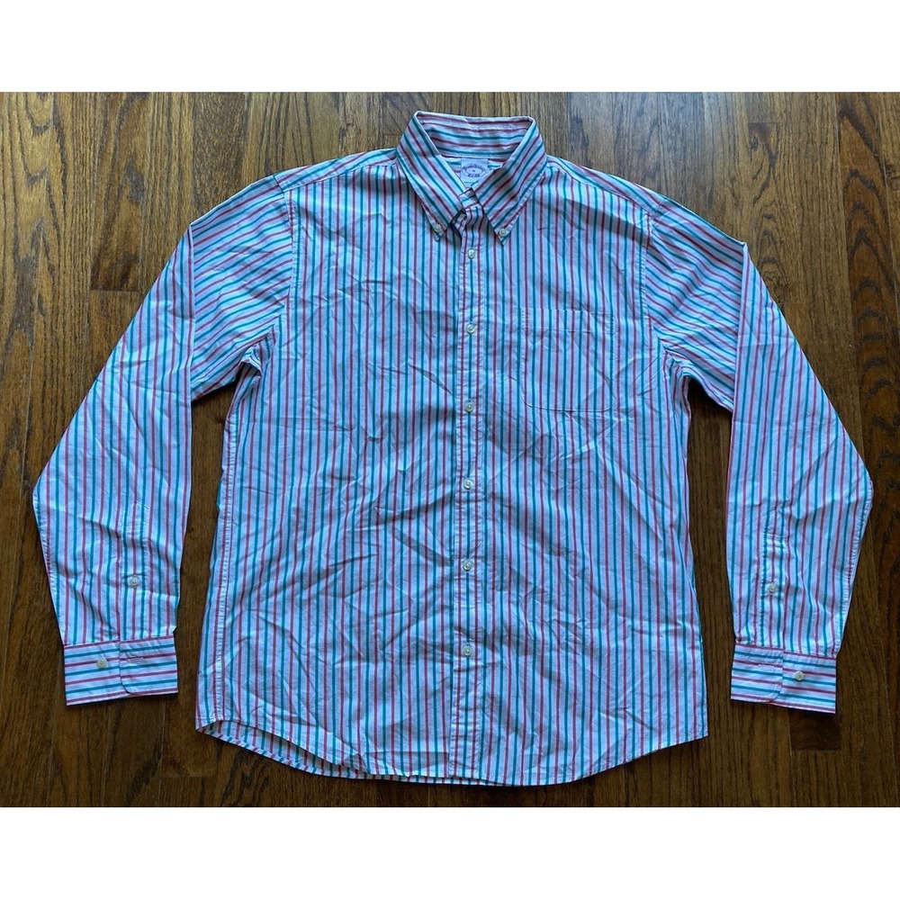 Brooks Brothers Shirt Mens Size Medium Striped Colorful Preppy White Button Up